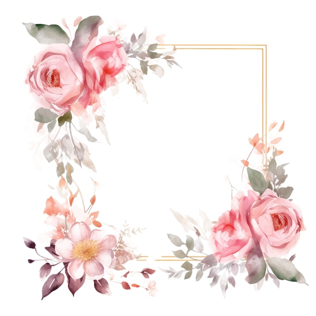 Vector a framed picture of roses and leaves with a gold frame