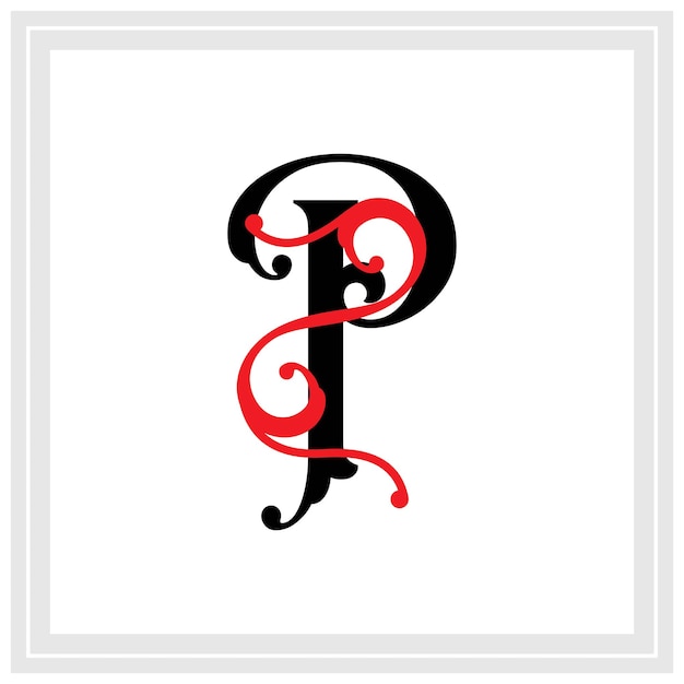 Vector a framed print of a letter p with a red swirl in the middle