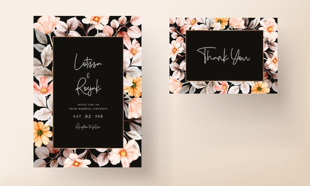 Frames of watercolor flowers on wedding invitation card