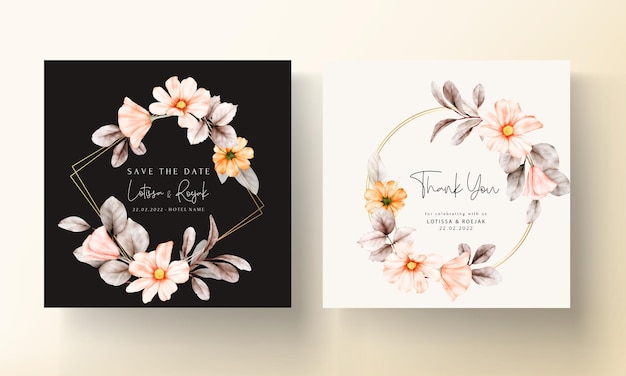 Frames of watercolor flowers on wedding invitation card