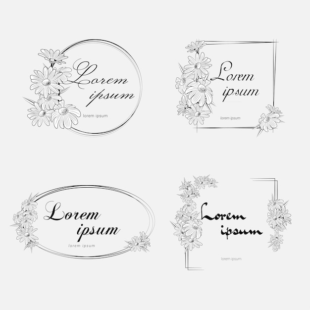 Frames with text decorated with chamomile flowers