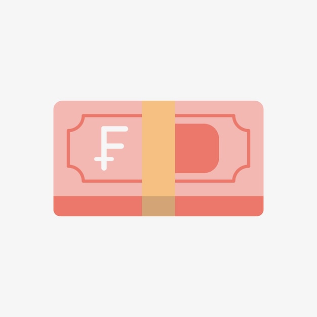 Franc icon. Swiss currency symbol on a banknote. Stack of cash vector illustration.