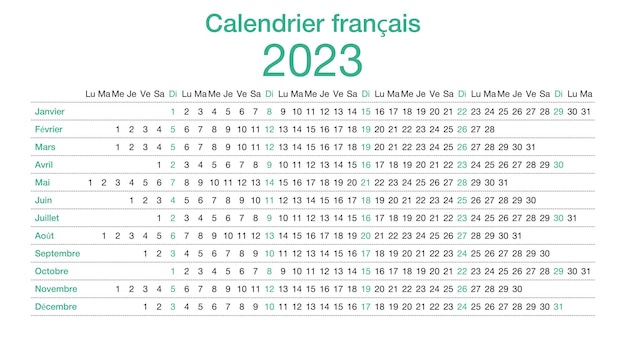 France calendar 2023 Week starts from Monday