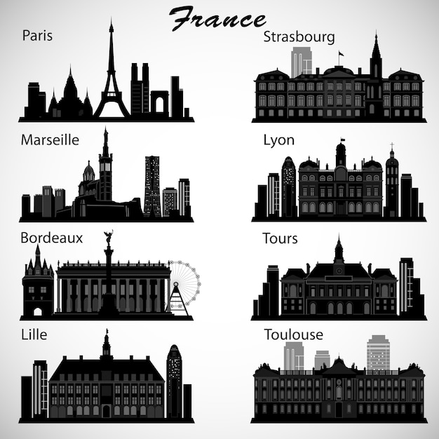 France cities skylines set.  silhouettes