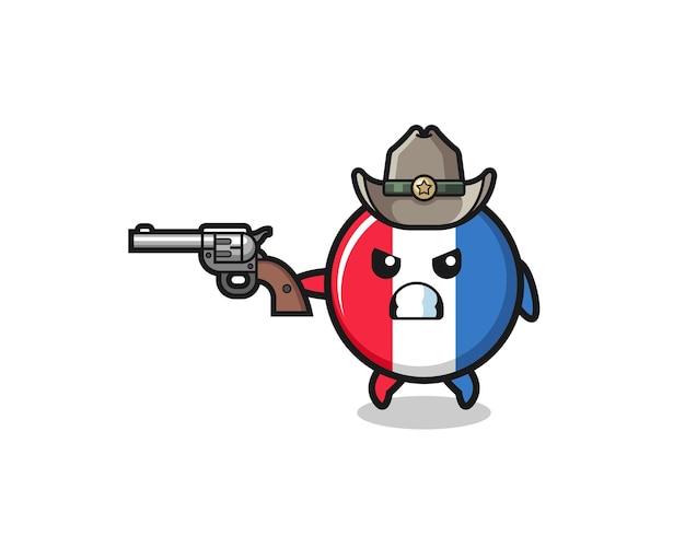 The france flag cowboy shooting with a gun , cute design