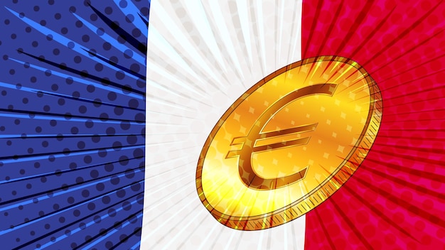 France flag and Golden coin with sign currency Euro EUR CBDC concept