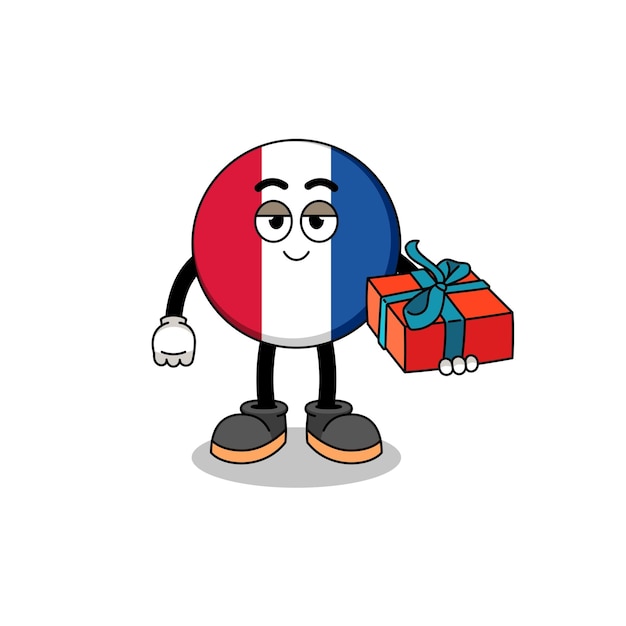 France flag mascot illustration giving a gift character design