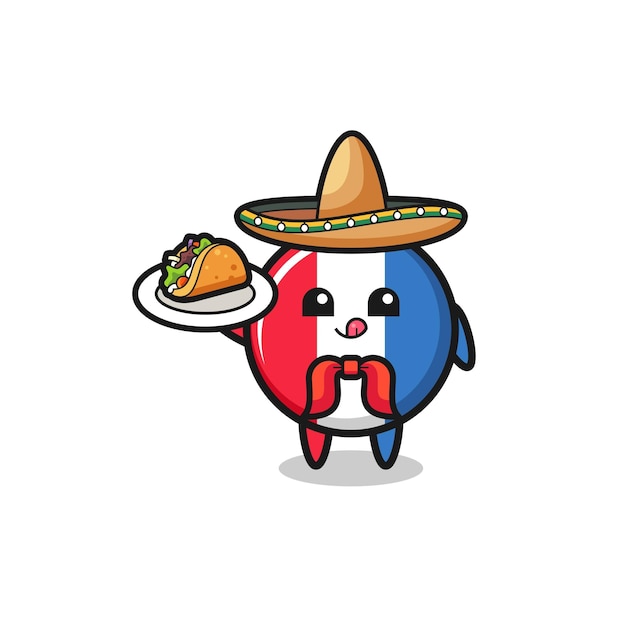 France flag Mexican chef mascot holding a taco cute design