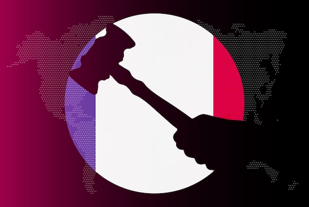 France flag with judge gavel corruption concept law or legal result news banner