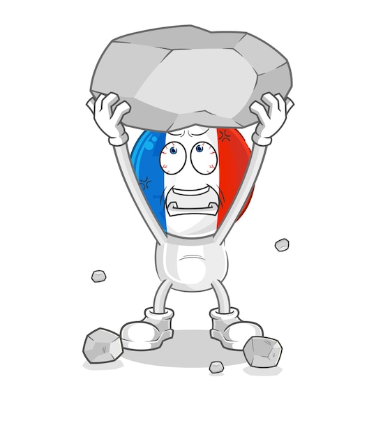 France lifting rock cartoon character vector