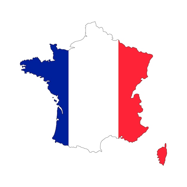 France map silhouette with flag on white background