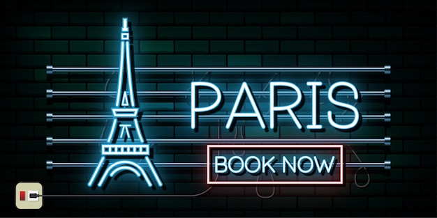 France and Paris Travel And Journey neon light background