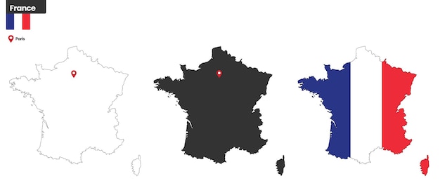 France  political map with capital city Paris national flag and borders European country