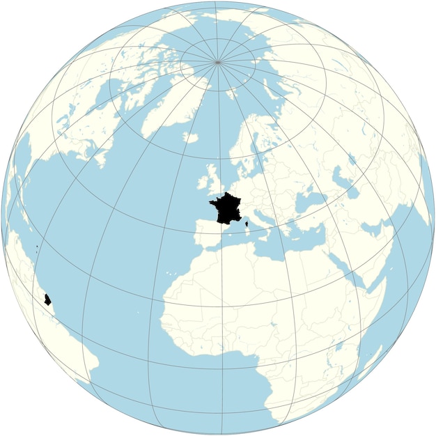 France presented at the center of the orthographic projection of the world map