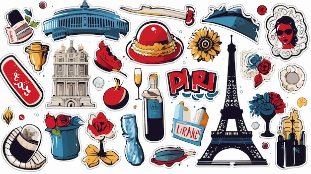 Vector france travel scrapbook stickers patches and badges