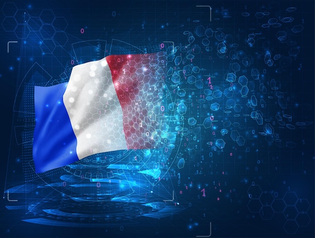 France, vector 3d flag on blue background with hud interfaces