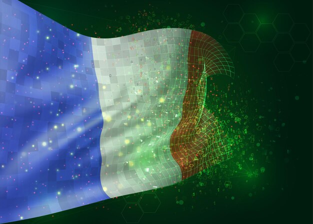 France, vector 3d flag on green background with polygons and data numbers