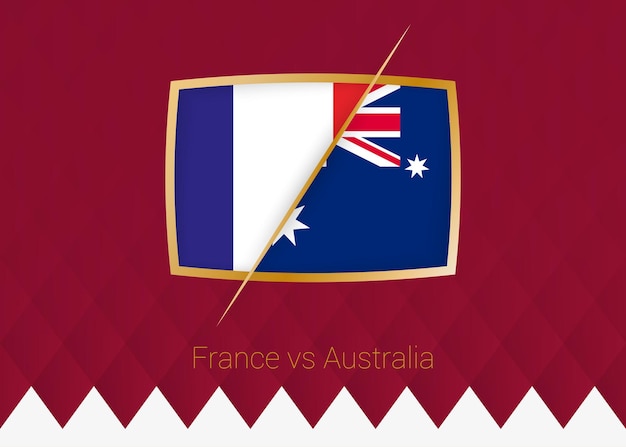 France vs Australia group stage icon of football competition on burgundy background