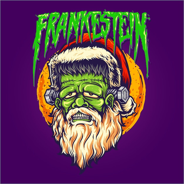 Frankenstein Zombie Mascot hat santa claus Illustration