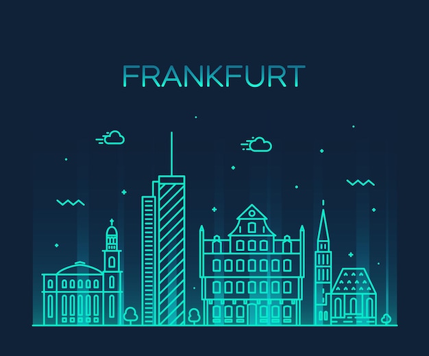 Frankfurt skyline, detailed silhouette. Trendy vector illustration, linear style