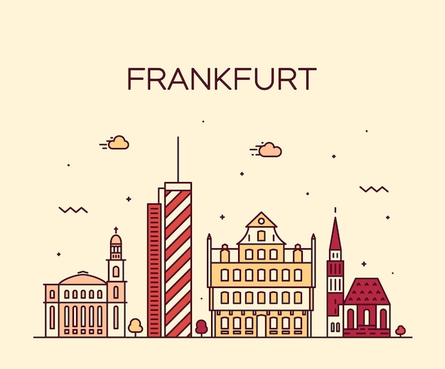 Frankfurt skyline, detailed silhouette. Trendy vector illustration, linear style