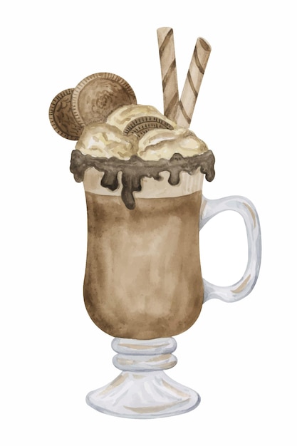 Frappe coffee drink watercolor illustration Cofee beverage hand