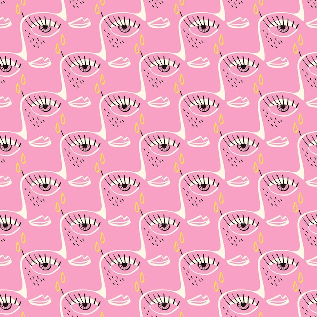 Freaky Abstract sad face seamless pattern Valentine's Day Funky Bizarre face background