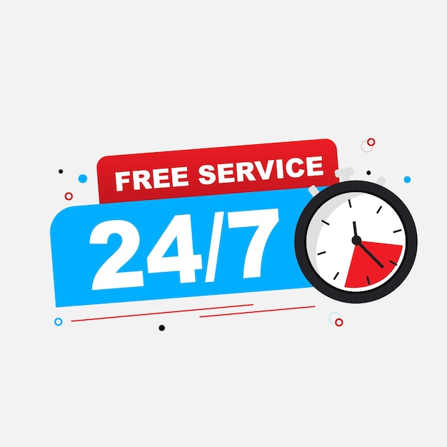 Free 24 for a Week Service Vector Art Design with clock