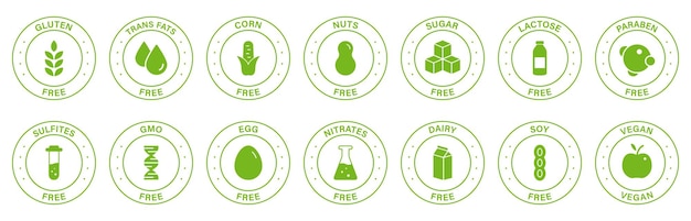 Free Allergy Ingredient Silhouette Green Stamp Set Label No Soy Transfat Nut Gluten Corn