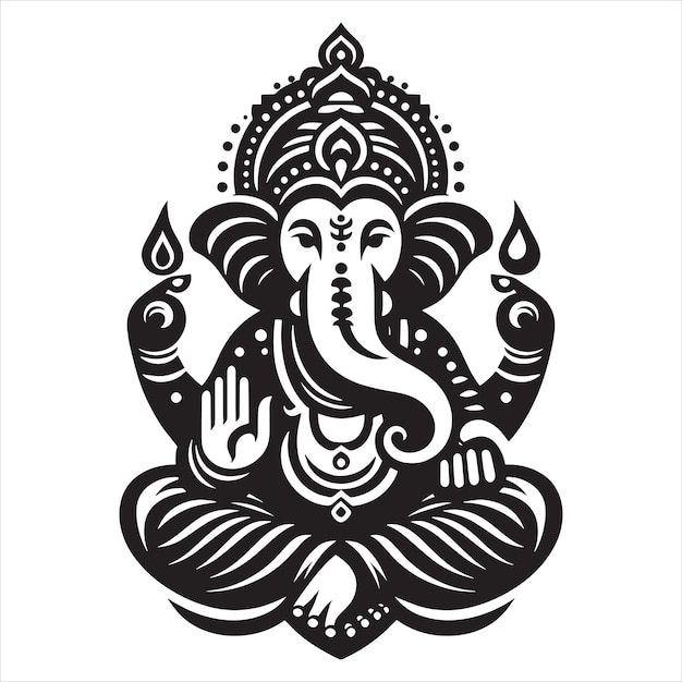 Free beautiful lord Ganesha images Hindu wedding card clip clipart black and white Outline Vector