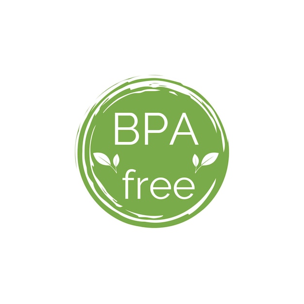 Free BPA icon Green round badge with leaves Bisphenol A and phthalates free