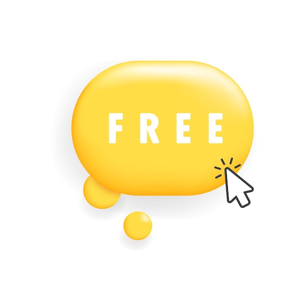 Vector free button flat yellow cursor on a button button for free receipt free sign vector icon