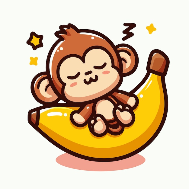 Free Cartoon Banana Dreams Adorable Monkey Sleeping Cartoon Vector icon style