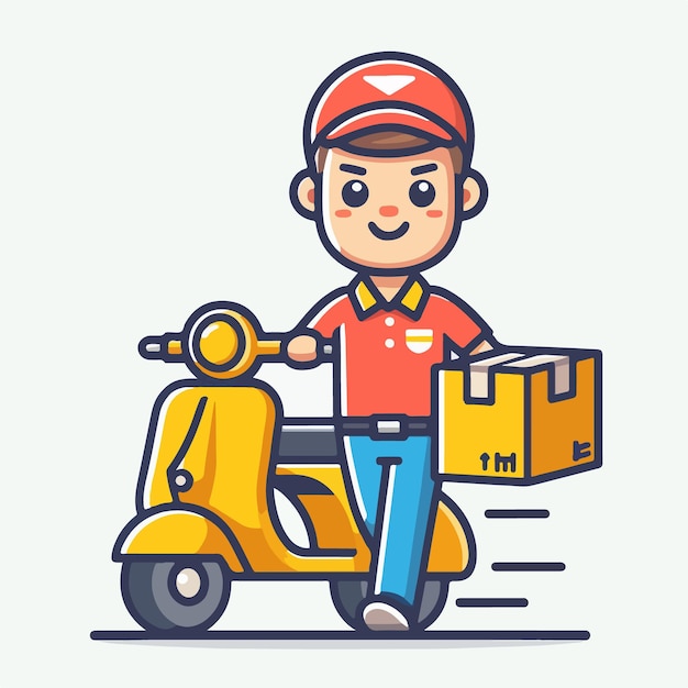 free Cartoon Courier on Scooter Icon Cartoon Style icon illustration