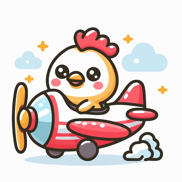 free Cartoon Feathered Flight Cute Chicken on a Plane Cartoon Icon style