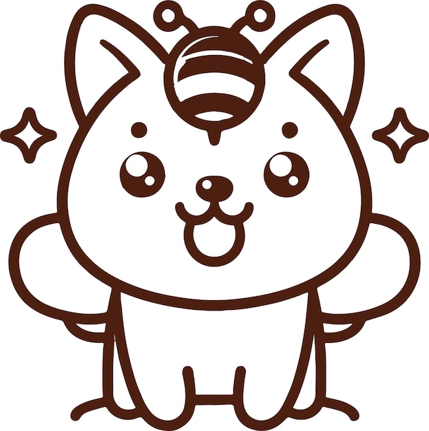 Free Cartoon Vector Shiba Inu as Busy Bee Cartoon illustrator in colouring page