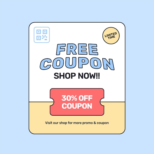 Free coupon online shop social media promotion poster with barcode icon vector design