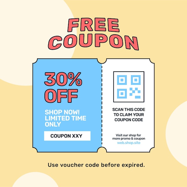 Free coupon paper with barcode icon for online shop social media promotion poster vector design