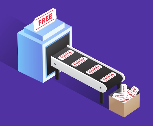 Free coupons that are being made at factories illustration set Promotion discount event machine