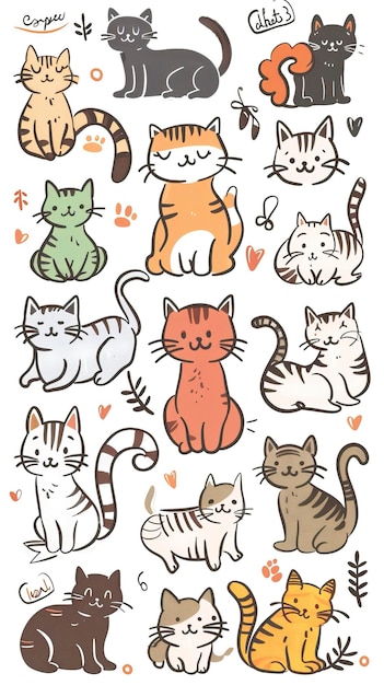 Vector free cute and funny cats doodle vector set