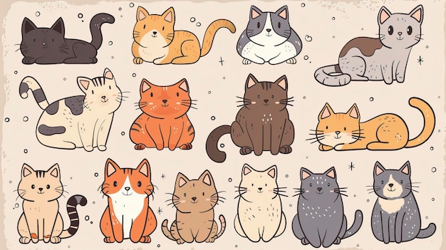 Free Cute and funny cats doodle vector set