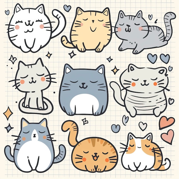 Free Cute and funny cats doodle vector set