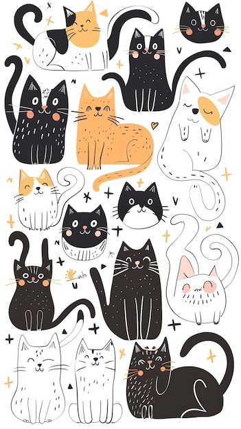 Free Cute and funny cats doodle vector set