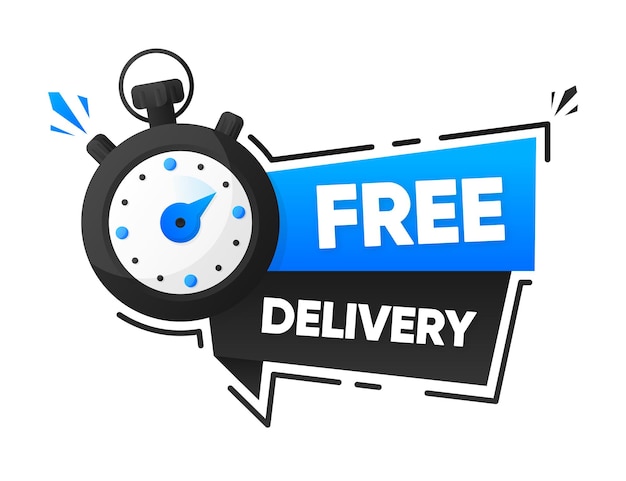 Free Delivery Ribbon with clock and free delivery inscription Banner for retail delivery shop