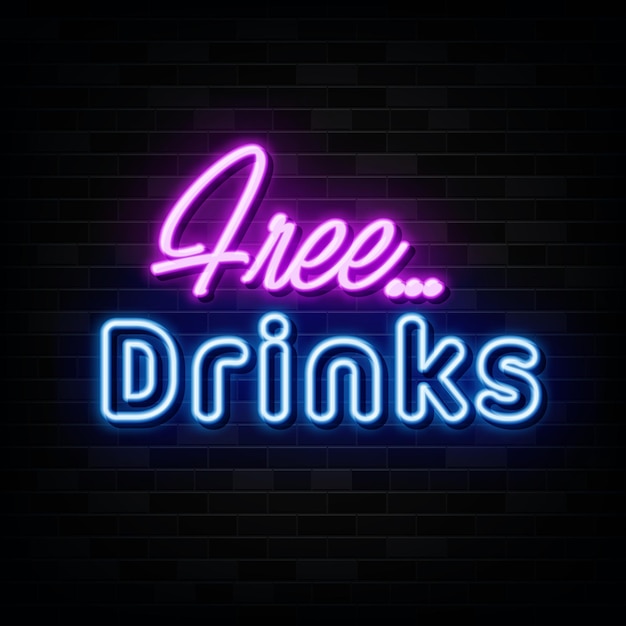 Free Drink Neon Sign Light Banner Vector Illustration