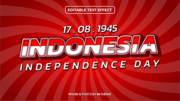 Free Editable Vector indonesia independence day 3d text effect template