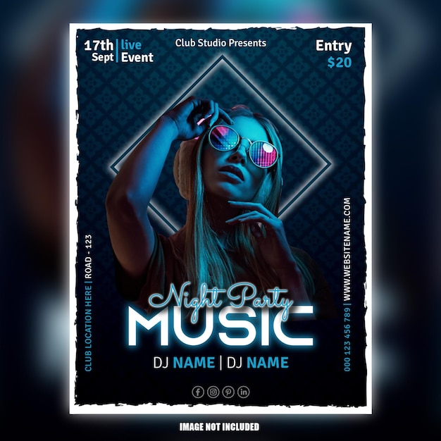 Vector free eps club dj party flyer social media post