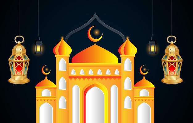 Free Eps islamic ramadan greeting background with 3d wooden podium