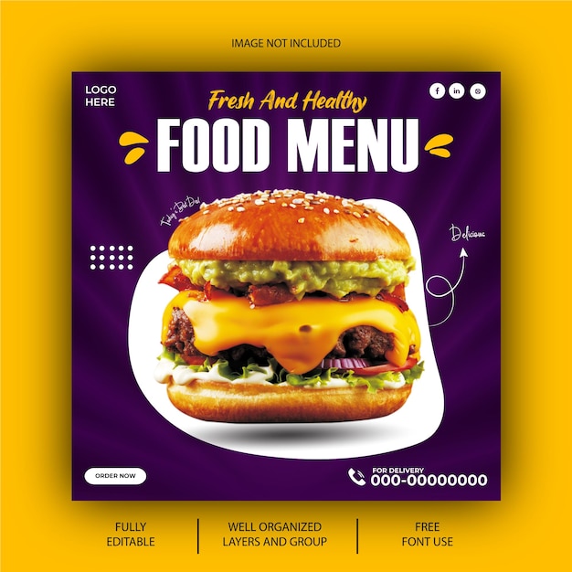 Free EPS vector food social media promotion and instagram banner post design template