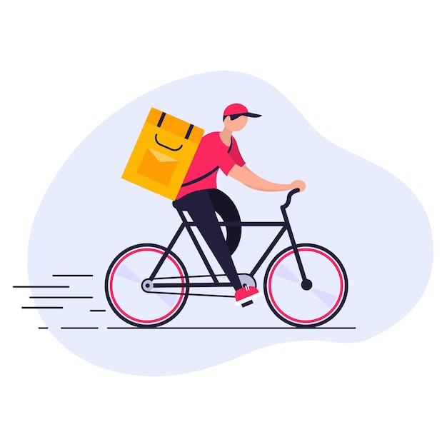 Free fast delivery service by bicycle. courier delivers food order.